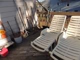 lawn chairs, garden tools