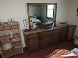 dresser with mirror, bamboo shelf