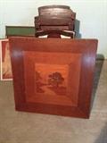 Inlaid wood card table with 4 chairs