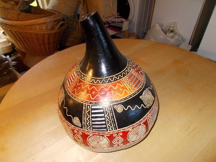 Highly Decorated Gourd Vase - 17" Tall