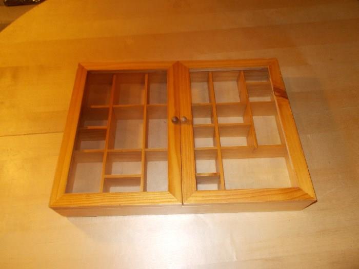 NEAT Double Glass Door Shadow Box - 16.5" Wide; 12" Tall - great for those mini collectibles...thimbles, vases, blocks. etc...We have 3 of these for sale!!!!!!!!
