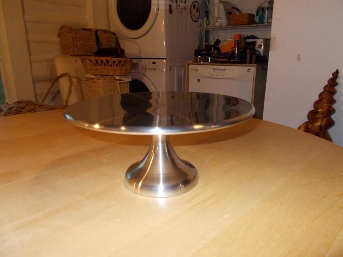 Stainless Steel Pedestal Cake Plate - and it revolves - I've never seen a stain less steel one before!!!!! - 5.5" Tall