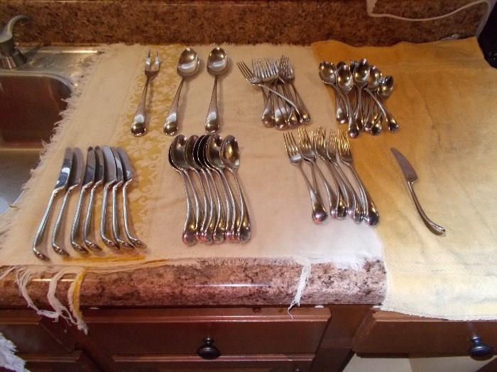 DANSK (Turon Pattern) Flatware -14 tea spoons; 8 dinner forks; 8 salad forks; 8 soup spoons; 7 knives; 1 butter knife; 2 Large serving spoons; 1 Large meat fork - REALLY NICE SET!!!!!  47 pieces total - sold as a set!!!!!!!!!