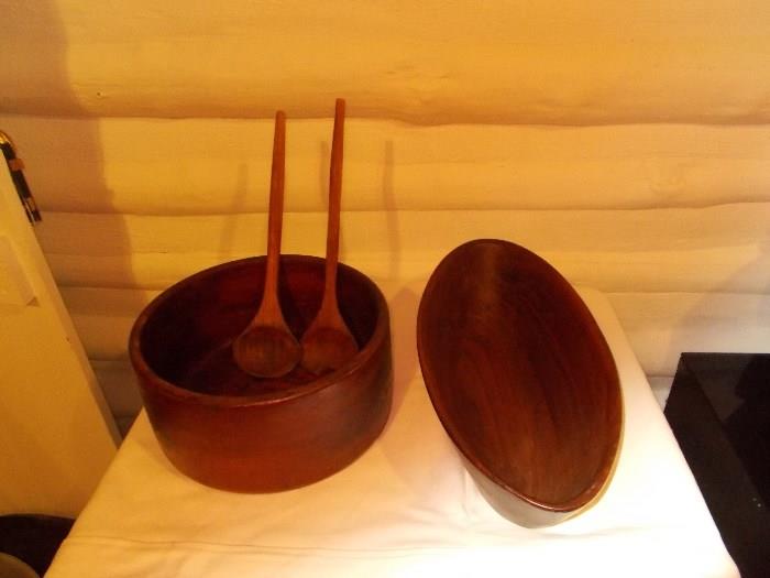 Wooden Salad Bowl with Salad Spoon/Fork - Wooden Bread Bowl - 2 pretty pieces - sold individually!!!!!