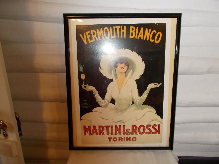 VERMOUTH BIANCO - Martini & Rossi - Torino - Framed Print - 23" X 29" - Cool!! - Light in middle IS NOT on the print - it is a reflection from overhead light!!!!!