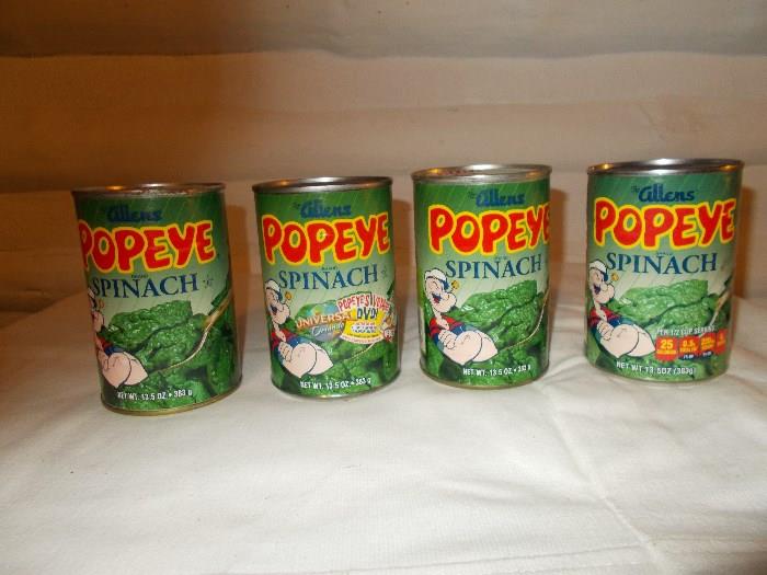 4 Cans of Popeye Spinach - sorta whimsical - and still a valid date to eat - great graphics!!!!