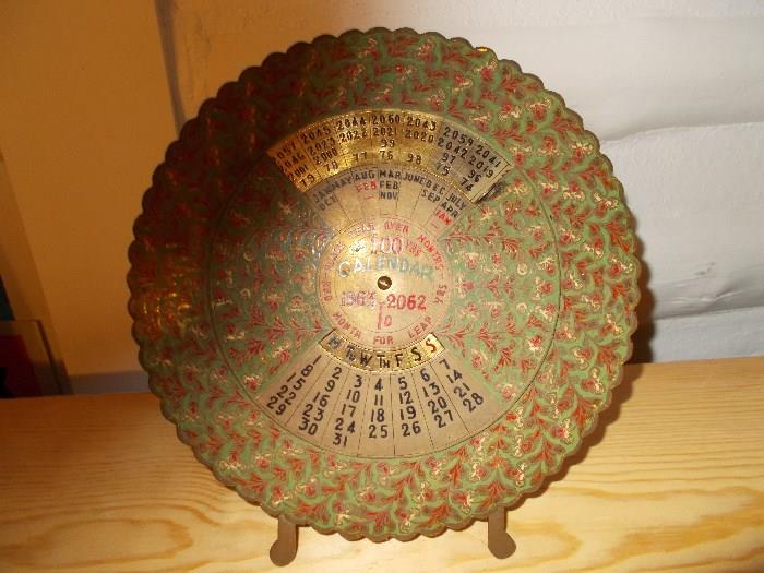 Vintage 100 Year Calendar - 1963-2062 - Brass & Copper - 8" across - stands up on its own tripod - I've never seen one like this before - COOL!!!!!