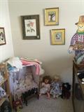 Crib, bassinet, toy dolls