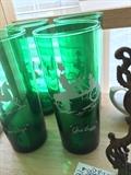 set of tall green glass tumblers
