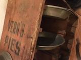 Vern's Pies pie coling rack and antique pie tins