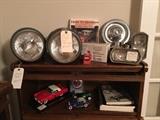 Headlamps, Chevrolet hubcaps, car collectibles