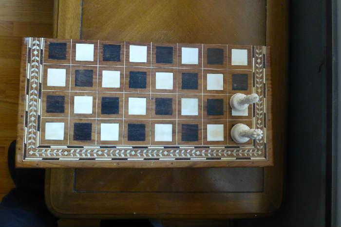 hand carved bone chess set with bone inlaid case