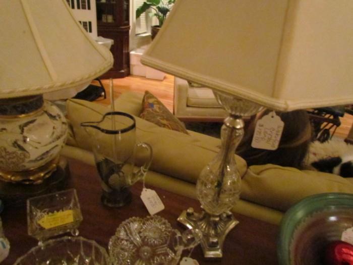 Pair of gorgeous Waterford lamps with green stickers still affixed 