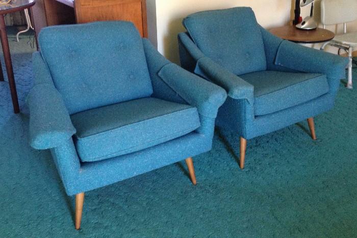 vintage MCM chairs, turquoise upholstery