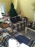 Plaid sofa, loveseat and chair