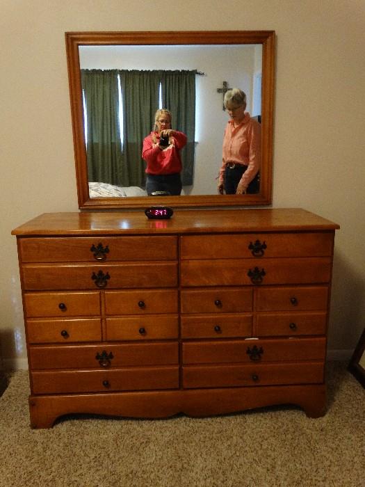 Solid wood chest of drawers & mirror - $300.00