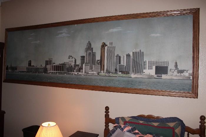 city of Detroit skyscraper picture with Boblo boats in foreground. Came out of building in Detroit. huge picture 8 feet long!!!!