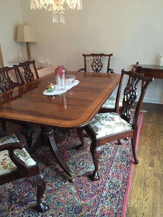 Regency Mahogany two Pedestal Dining Table with Three Leaves