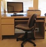 Computer desk, grey office chair. ASUS All-in-One Upright Desktop PC with Windows 7, multi-touch screen, keyboard and Life-Like Surround Sound with DTS.  Canon PIXMA MX320 All-in-One Copy/Print/Scan.