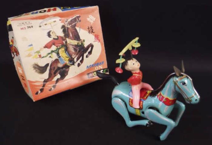 Vintage Acrobat on a Horse - MS 749 - In the Box, Toy, Wind up,