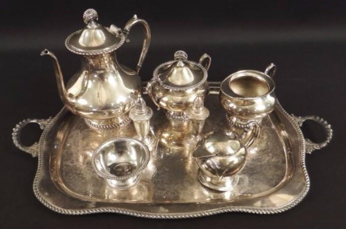 Silver Serving Lot - Tray - Tea Pot - et. al., Amsterdam Silver Co.