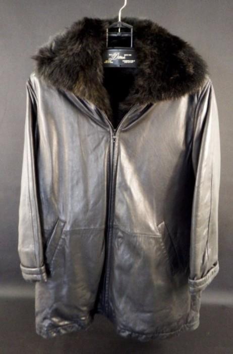 Long Black Possum Lined Leather XS Coat Vest