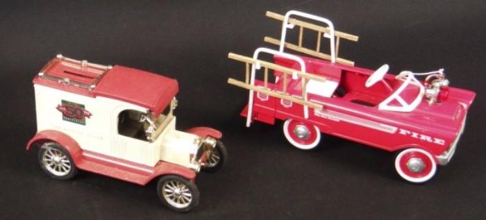 Diecast Metal Toys, Model T Van Bank, Fire Truck