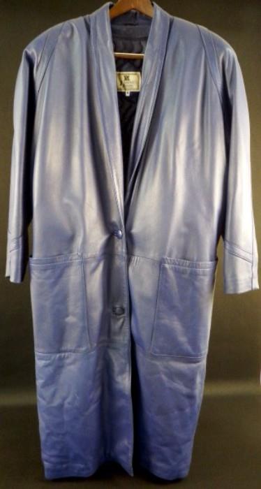 Florence Tanners Blue Leather Coat Size Medium