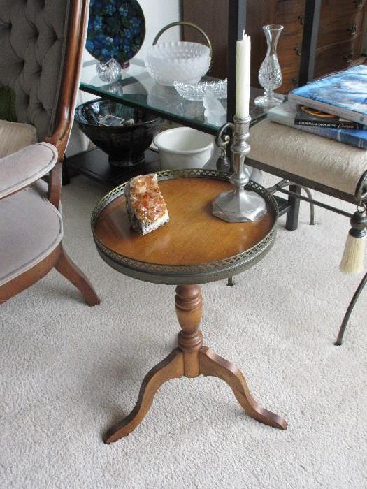 side candle table with metal banding