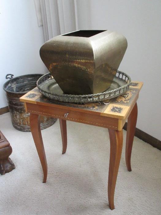 some very nice side pieces of furniture / brass pots and trays