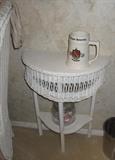 vintage 1/2 round wicker side table