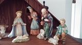 Vintage 1951 Hummel Nativity Set, tall large figures. Manager and 12 figures -  Mary - Joseph - baby - shepherd - shepherd boy - lamb - 3-wisemen - camel - cow - hanging angel.