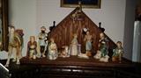 Vintage 1951 Hummel Nativity Set, tall large figures. Manager and 12 figures -  Mary - Joseph - baby - shepherd - shepherd boy - lamb - 3-wisemen - camel - cow - hanging angel.