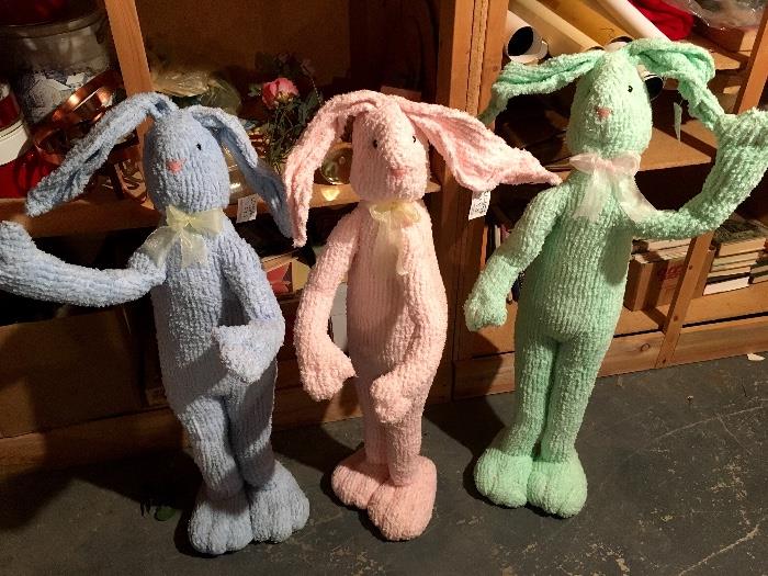Large poseable chennile bunnys that are free standing with weighted bottoms 