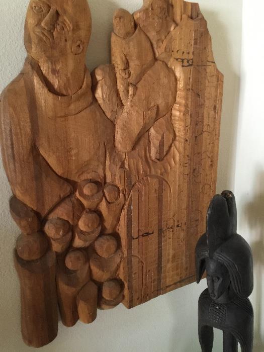 very unique & cool carved wood art piece