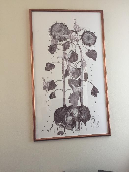 sunflower art framed in pretty copper frame