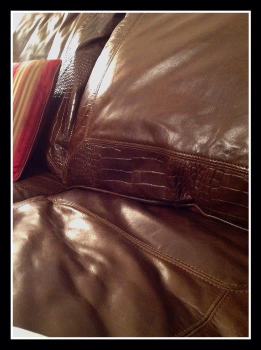 Croc detail on leather sectional 