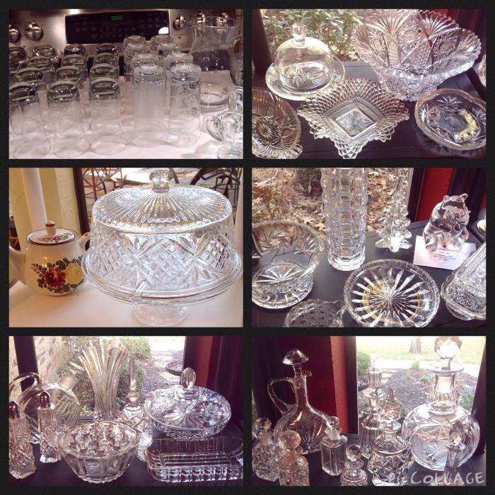 Crystal, Star of David, Mikasa, flower frog, pitchers, decanters, egg plates, candy dishes, and more
