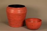Lot 58-G: Red Wooden Bowl and Large Rattan Jar 