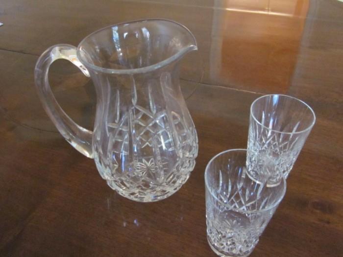 Waterford crystal pitcher and glasses.