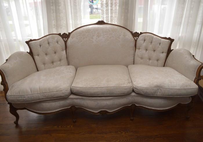 Antique Victorian Sofa with Newer White Upholstery