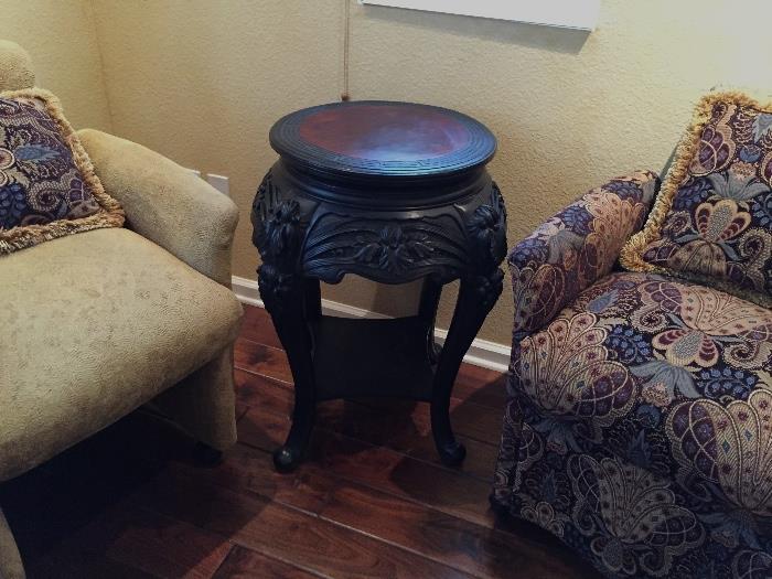 Antique Chinese iris carved rosewood side table
