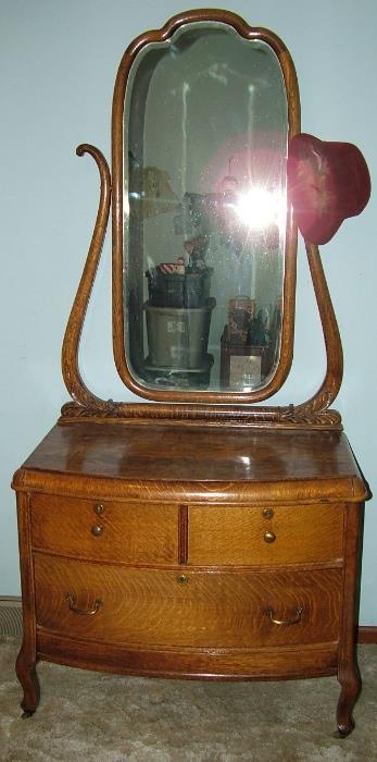 Quarter Sawn Oak dresser with Beveled wishbone mirror