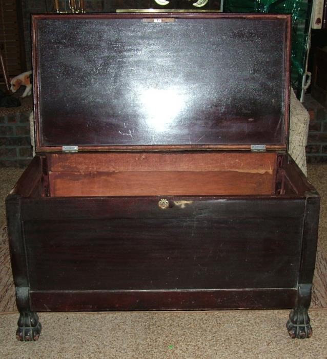 Antique Walnut Cedar chest with paw feet