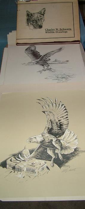 2 of the many Charles Schwartz signed wildlife drawings