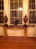 Pair of French style rouge marble and ormolu urns 