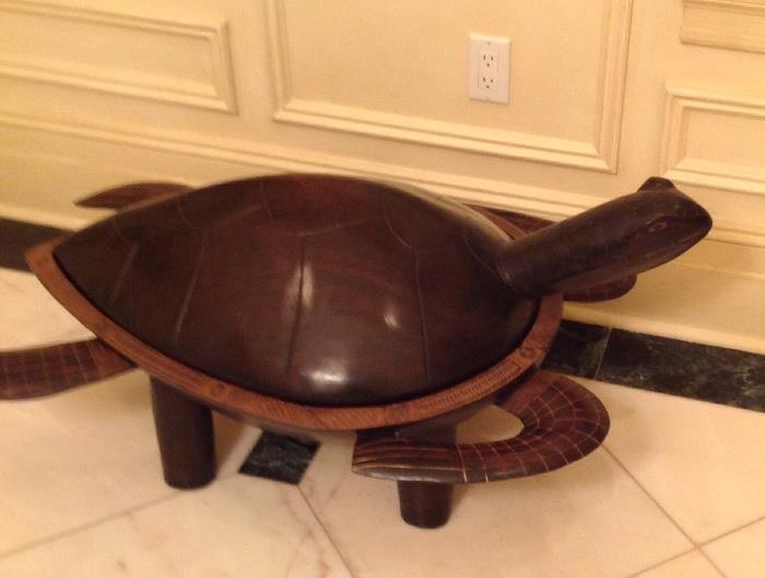 Large carved wood turtle statue