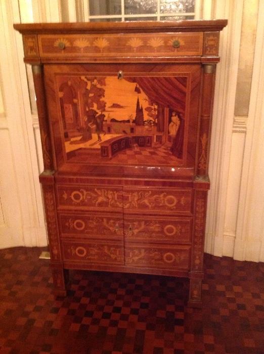 French style inlaid secretaire abattante