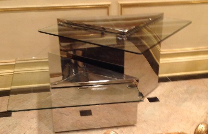 Modern chrome base glass top table