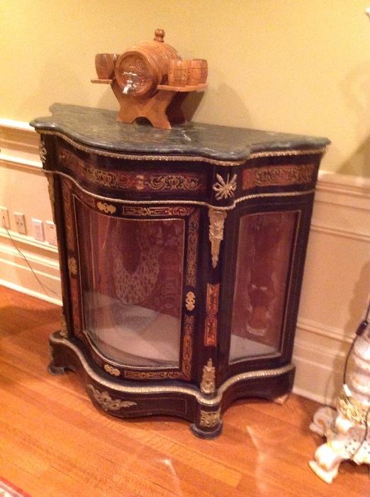 20thc French style boulle curve glass credenza